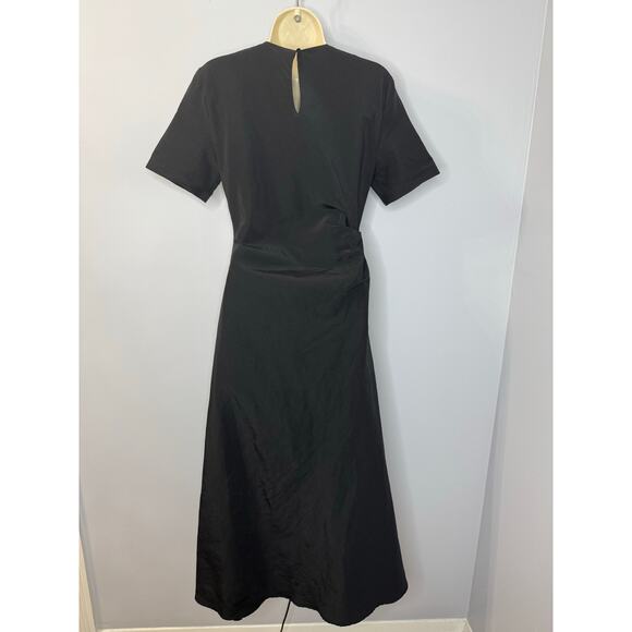 Zara Women's Collection Side Draped Mixi Dress Black Linen Blend Old Money S - Picture 8 of 15